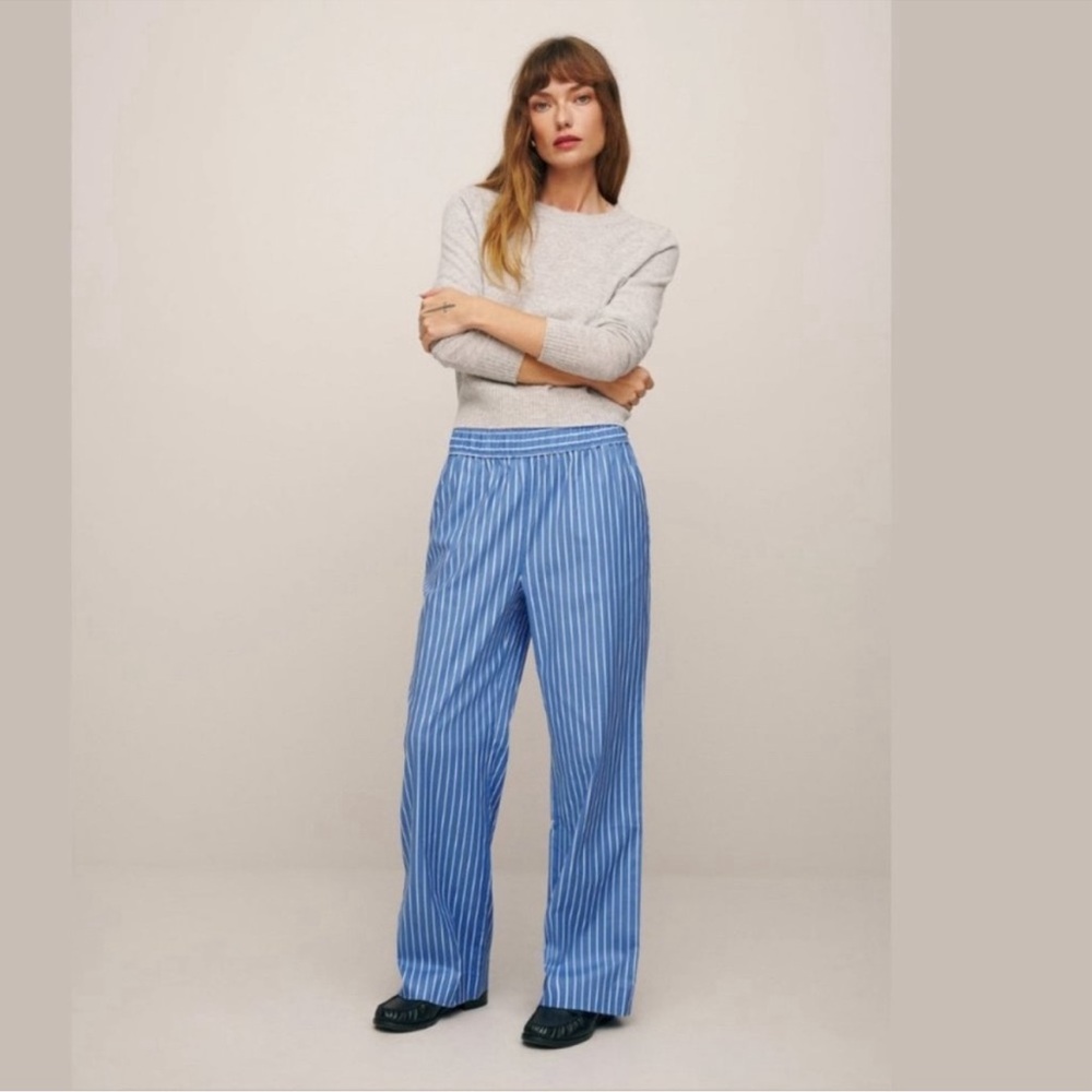 Reformation Juno Pull On Pant in Tribune Blue White Stripe Size Small